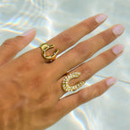 2H18K Gold and White Diamond Horseshoe-shaped Open Ring Non-fading Stainless Steel Jewelry ring