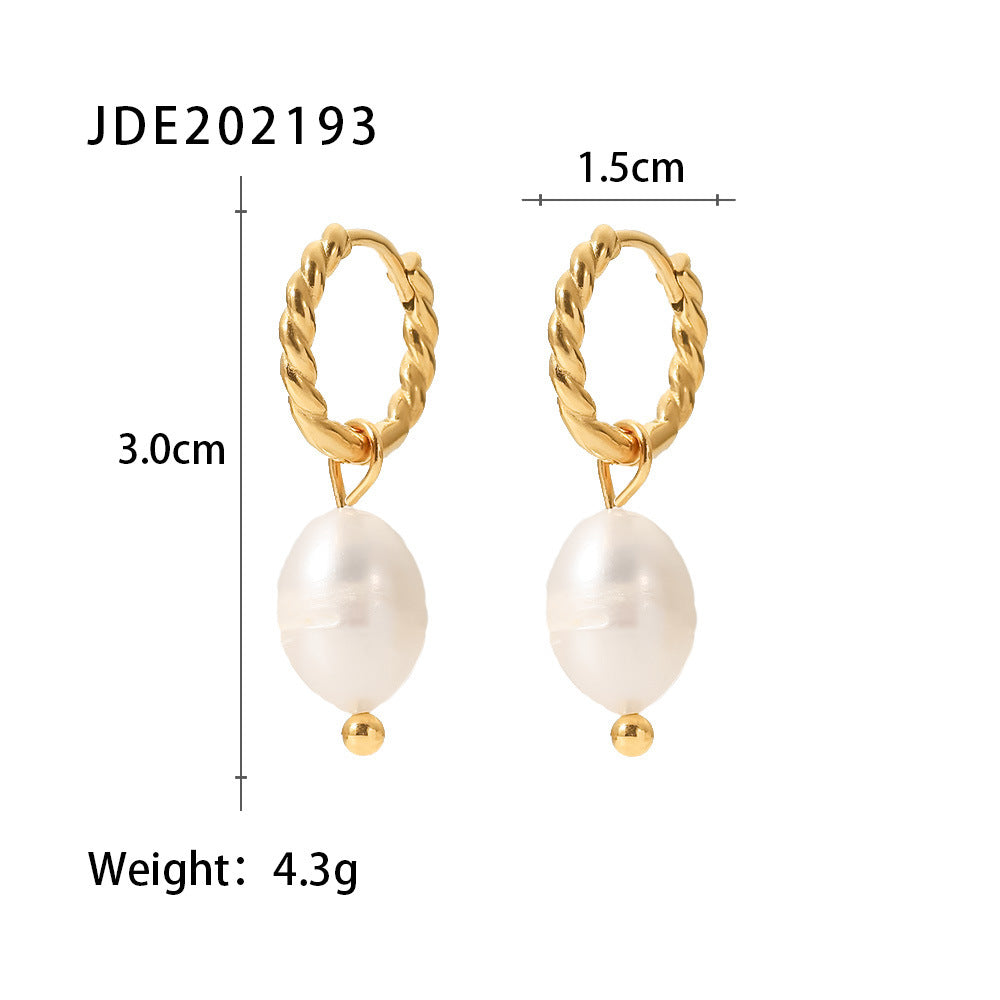 French Freshwater Pearl Twist Hoop Earrings Stainless Steel18KPvd Gold-plated high-quality jewelry pendant earrings for women