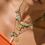 2H Turquoise Natural Stone Heart Necklace Collarbone Chain Stainless Steel Jewelry for Women