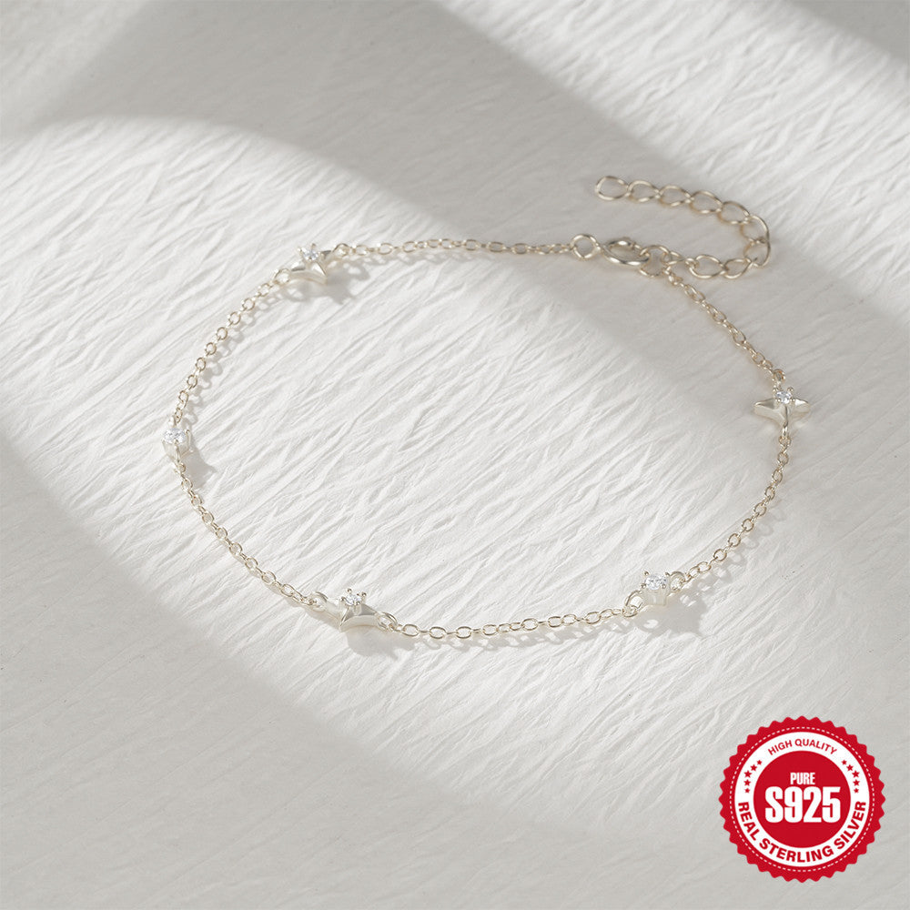 S925 Silver Four Pointed Star Diamonds Inlaid Bracelet For Women