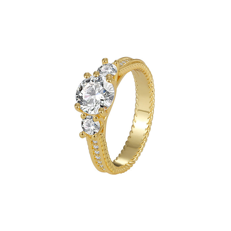 R0365 Fashion Retro Ring for Women Copper Plated with Real Gold Inlaid with Zirconia