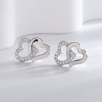 S0007  Korean Fashion Elegant Double Heart Bracelet Necklace Earrings Ring Four-Piece Set White gold Jewelry Set