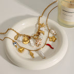 Stainless Steel Pearl Heart Necklace Oil Drop Collarbone Chain Jewelry