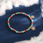 B0301 Pink Daisy Inlaid Zircon Bracelet Blue Shell Chalcedony Beads