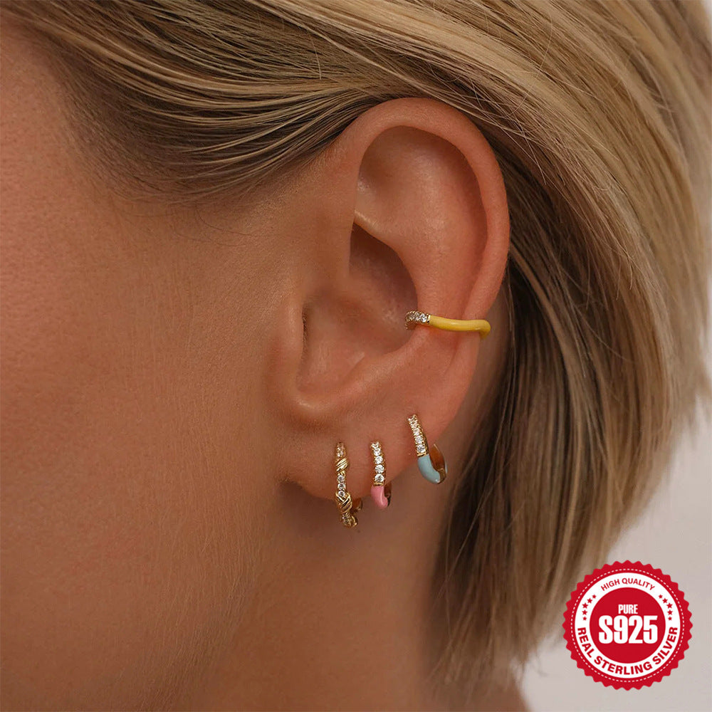 Sterling Silver925Oil Drop Irregular Hoop Earrings for Women Summer Colorful Dopamine Jewelry Earrings earring