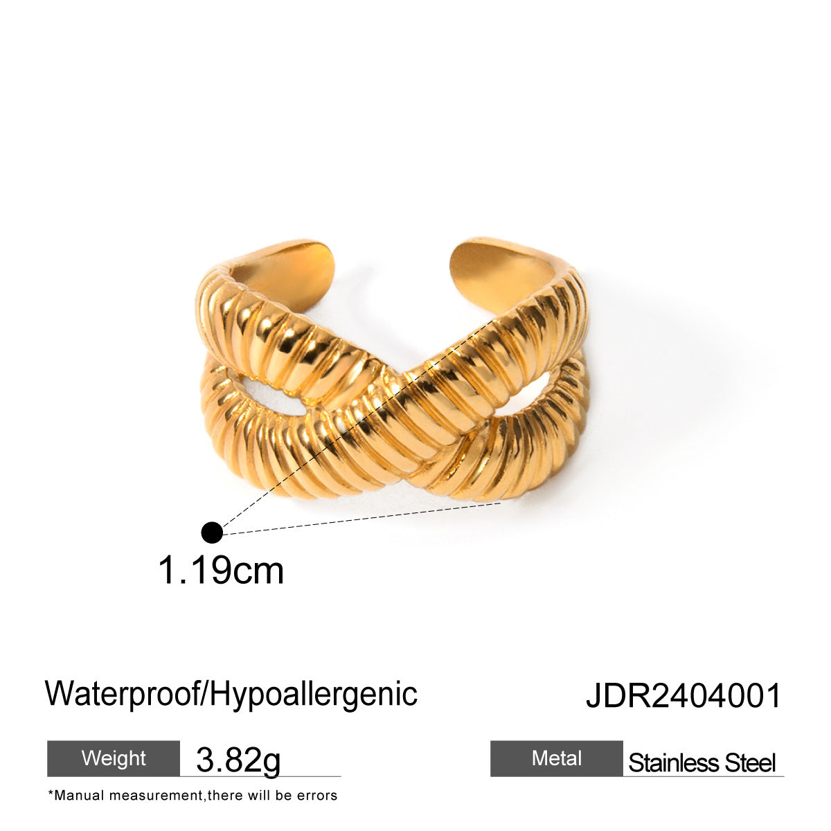 2H Stainless Steel Open Ring for Women, Non-Fading, High-End Design Accessory for Women