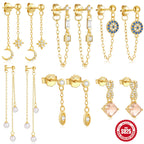 S925Sterling Silver Inlaid Diamond Pearl Tassel Chain Earrings Studs Hot-Selling Geometric Star Moon High-End Ear Jewelry