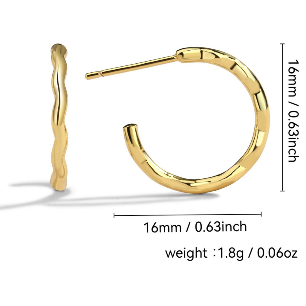 E0316 Multi-size Simple Earrings Metal Round Wave Shape Hoop Earrings Minimalist Style Stud Earrings for Women