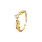 R0147 Japanese and Korean Pastoral Design Wheat Spike Four-Claw Zircon Ring for Women Copper Plated with Real Gold Elegant Fashion