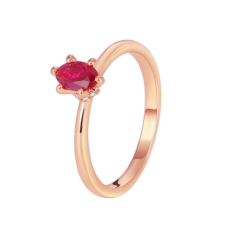 R0382 Design Ring Female Brass Gold Plated Inlaid Red Zircon Joint Ring