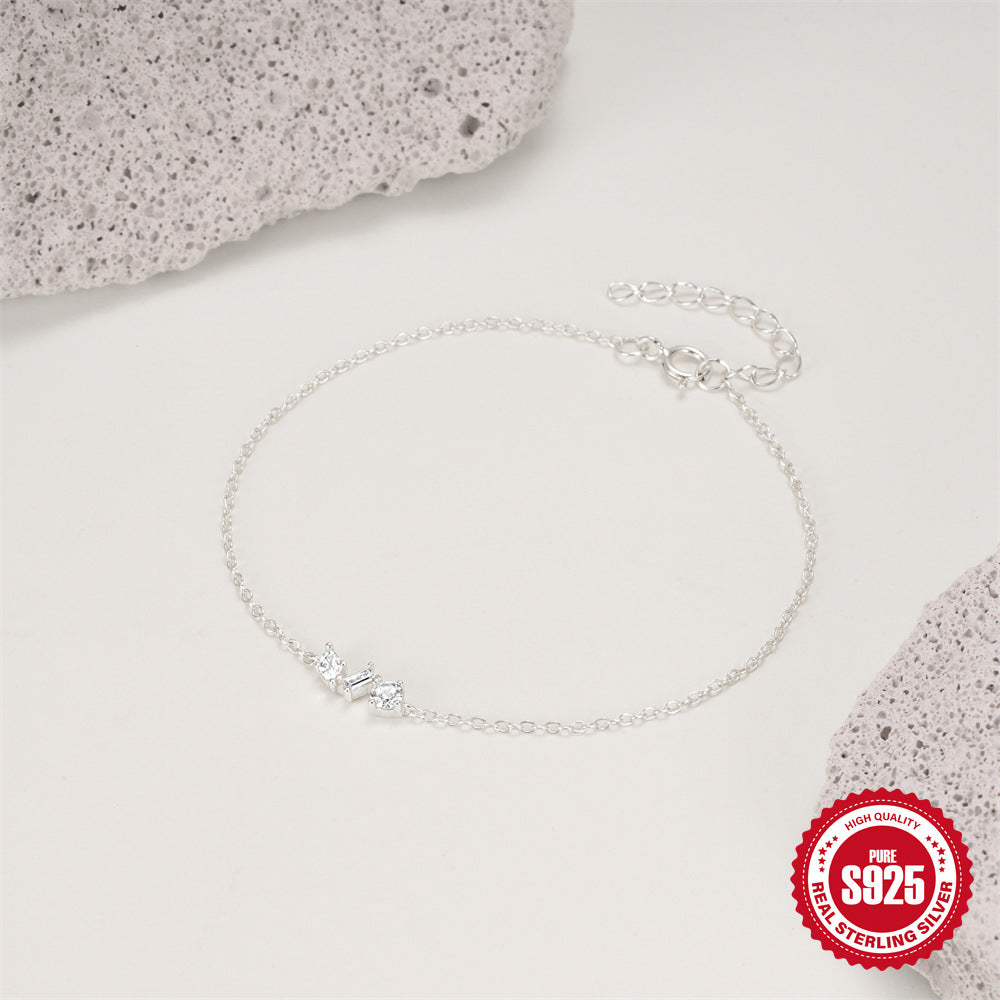 S925 Sterling Silver Horse Eye Pendant Diamond Inlay Bracelet