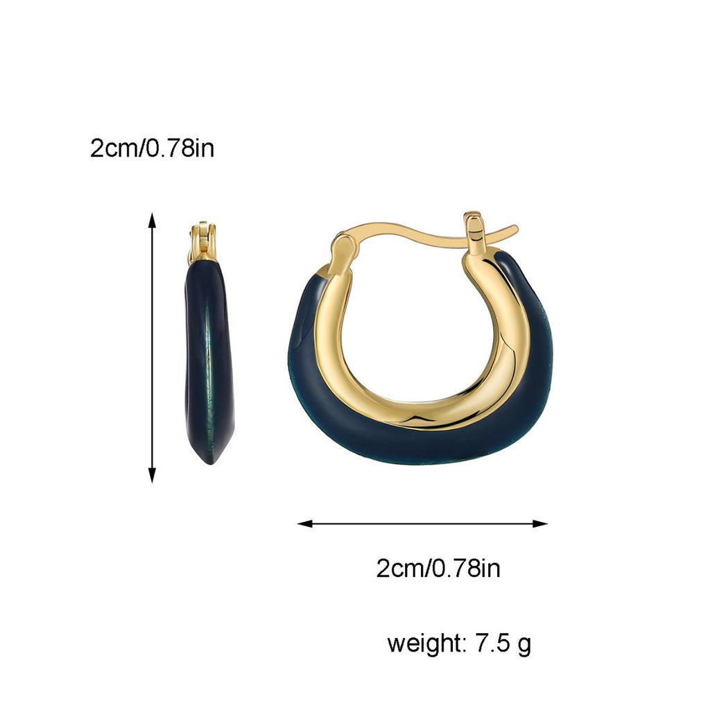 E0467 Klein Blue Epoxy Resin Irregular U Stylish Retro Design Hoop Earrings for Women