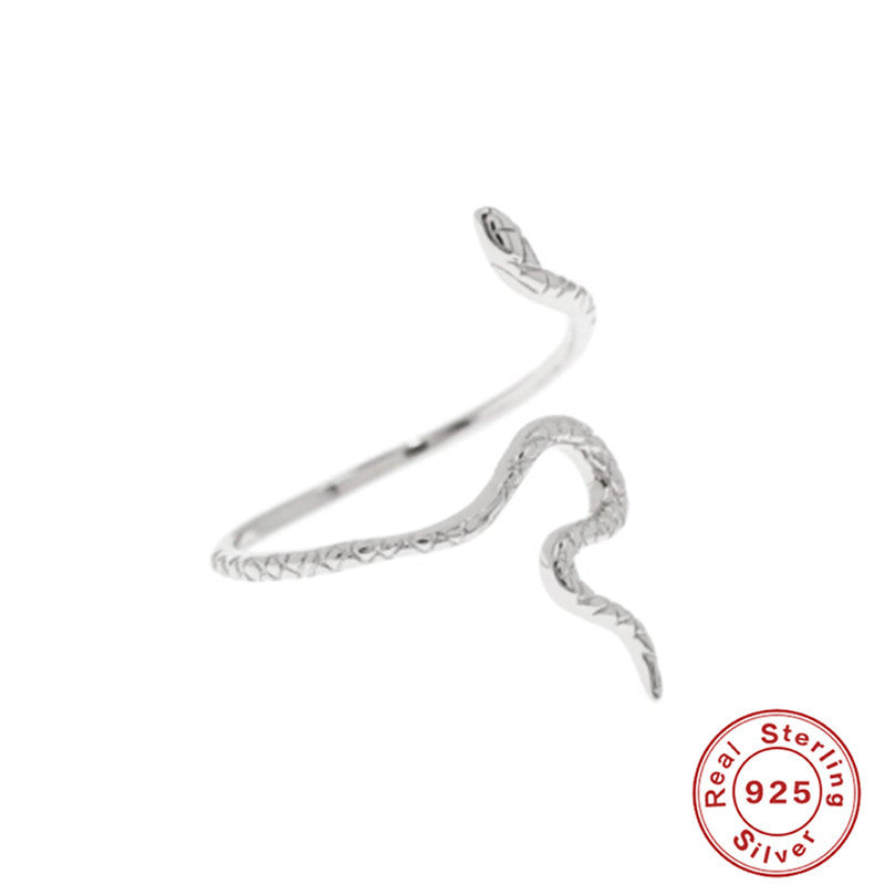 S925Sterling Silver Fun Smooth Snake Index Finger Ring Simple Snake Pattern Trendy18K Gold Open Ring