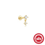 925Sterling Silver Five-Pointed Star Water Drop Inlaid Diamond Flat Head Threaded Piercing Ear Bone Stud Hot-Selling Pearl Earrings