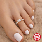 S925Sterling Silver Inlaid Diamond Adjustable Open Toe Ring Hot-Selling Summer Beach Toe Ring Foot Jewelry