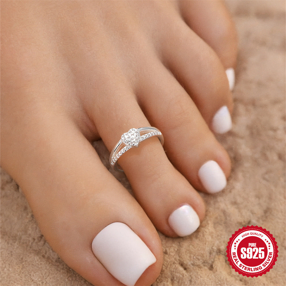 S925Sterling Silver Inlaid Diamond Adjustable Open Toe Ring Hot-Selling Summer Beach Toe Ring Foot Jewelry