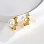 E0552 Little Chanel Style gold Flower Inlaid Pearl Earrings for Women Elegant Design Stud Earrings