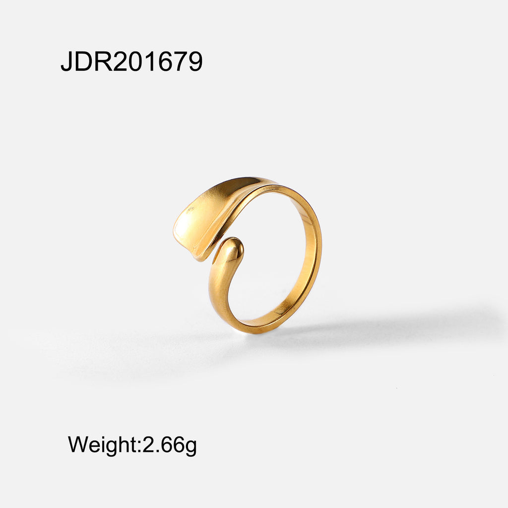 2H  Ring18K Gold-plated Stainless Steel Irregular Open Ring Geometric Shape Ring for Women