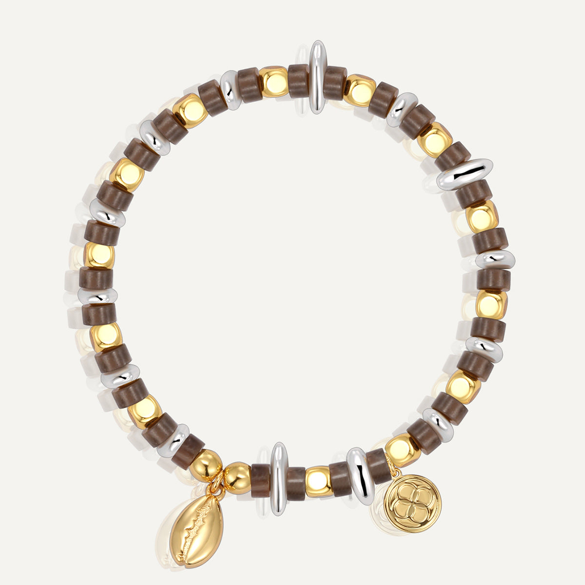 B0331 Vintage Melad Coffee Bean Coating18k Gold Beaded Holiday Bohemian Bracelet