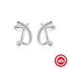 925Sterling Silver C Wave Shape Single Row Diamond Stud Earrings Hoop Earrings Hot Selling Classic Irregular Earrings