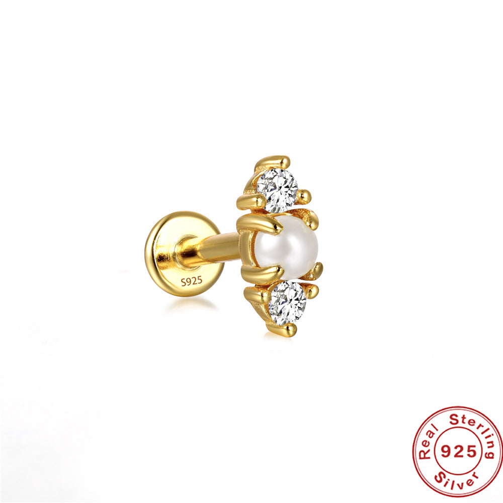 S925Sterling Silver Butterfly Inlaid Diamond Pearl Spiral Ear Cuff Hot Sale16G Flat Head Piercing Ear Cuff Jewelry