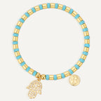 B0289 Palm-shaped copper-plated14k Gold Beaded Inlaid Turquoise Fashion Bracelet