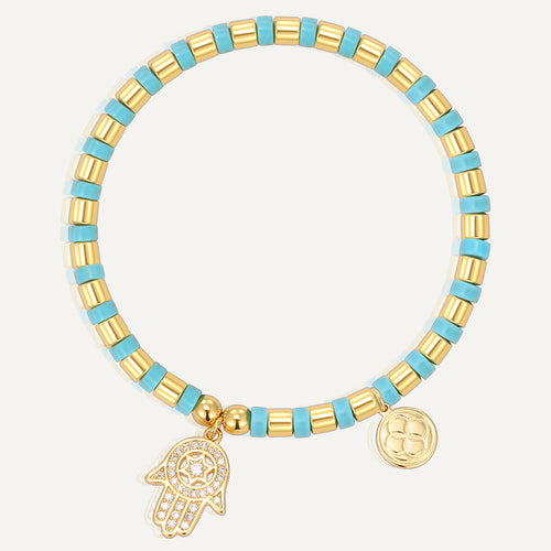 14K Gold-Plated Brass Beaded Turquoise Bracelet with turquoise design details