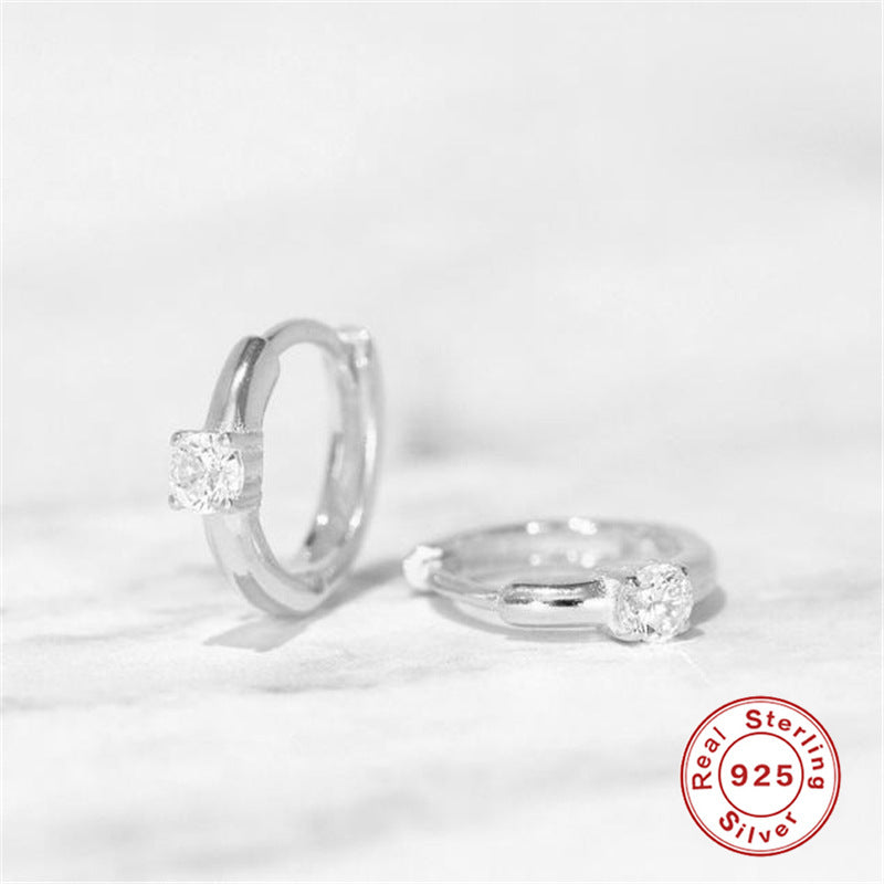 S925Pure Silver Simple Diamond-Studded Earrings Hoop Hot-Selling Minimalist Circle Silver Ear Jewelry