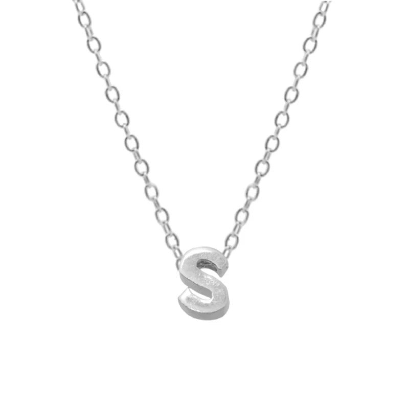 Sterling Silver 26 Letter Pendant Necklace Polished Collarbone Chain