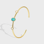 B0085 Geometric Minimalist Inlaid Opal Bracelet for Women Fashion Retro Turquoise Adjustable Open Bangle