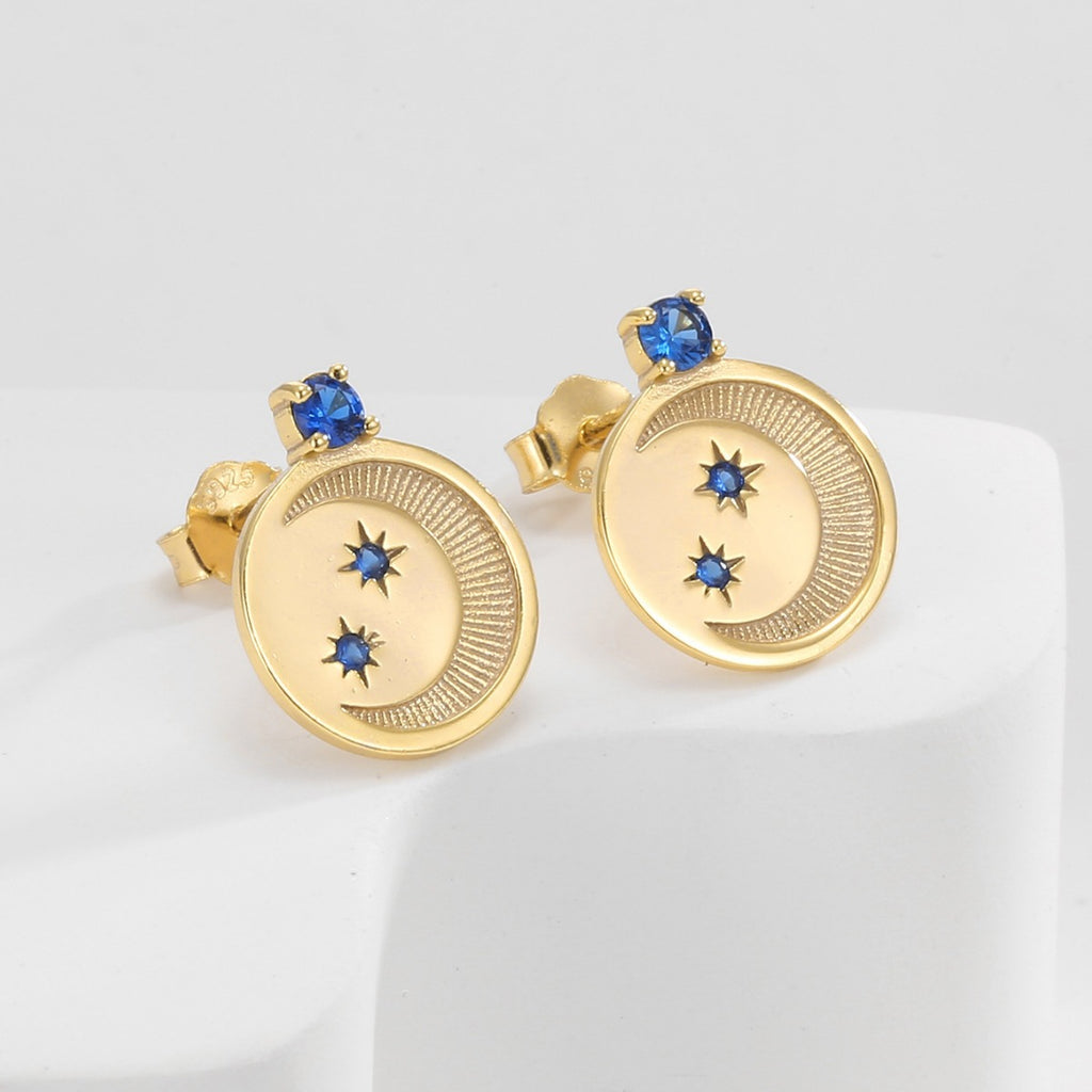 SE0249 Fashion Round Disc Star and Moon Earrings Simple Retro Earrings