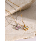 2H Original Style 18k Gold Stainless Steel/Bow White Zircon Pendant Necklace 40+5cm