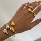 Stainless Steel Water Drop Necklace Earrings Open Bracelet Ring Jewelry