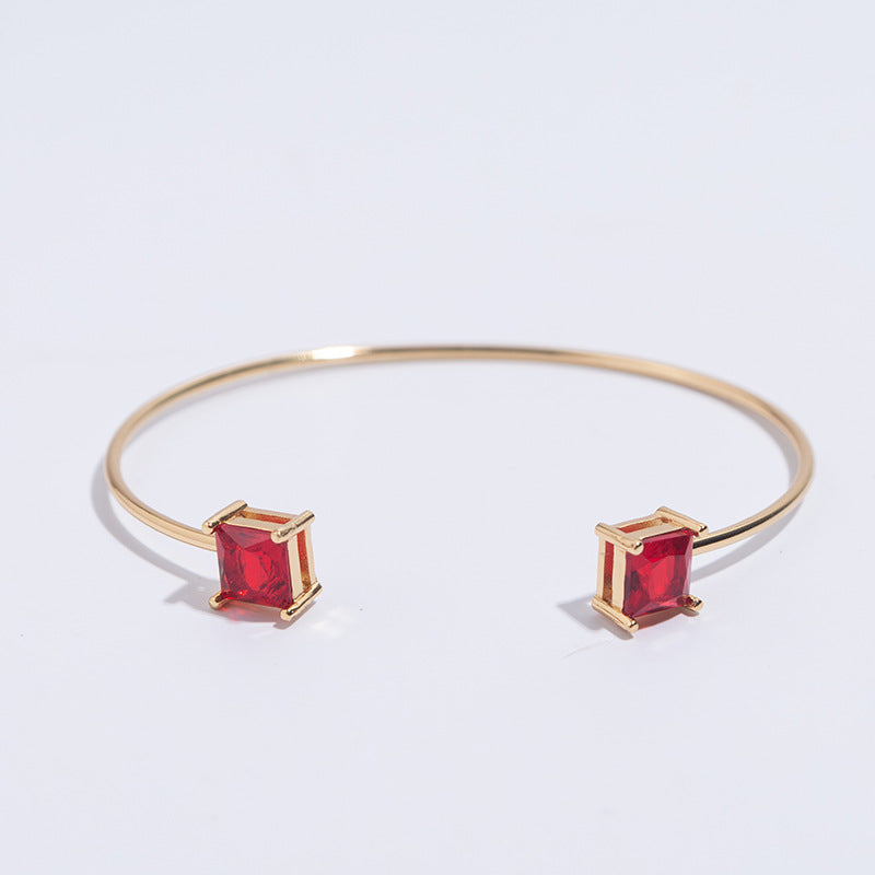 B0034 Accessories Geometric Square Glass Zircon Inlaid Open Adjustable Bracelet Bracelet Jewelry