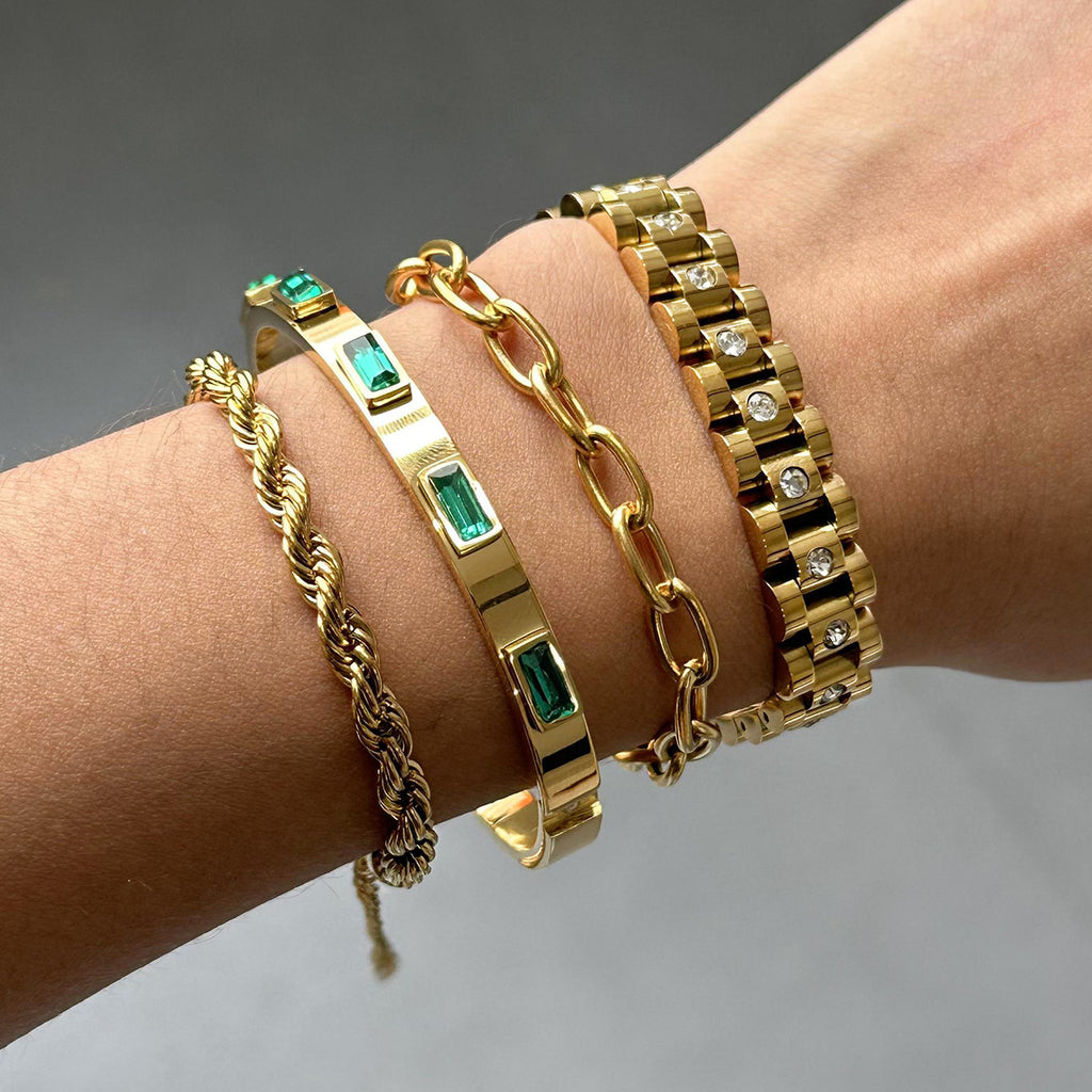 Stainless Steel Zircon Bracelet Bangle 18K Gold Silver Circle