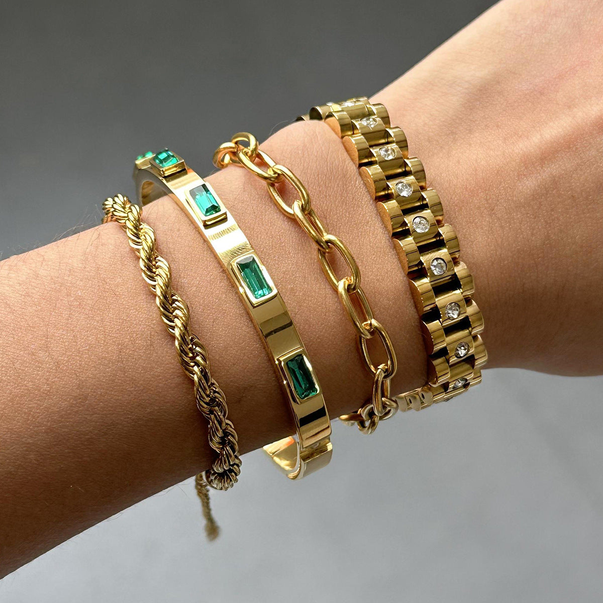 Stainless Steel Zircon Bracelet Bangle 18K Gold Silver Circle