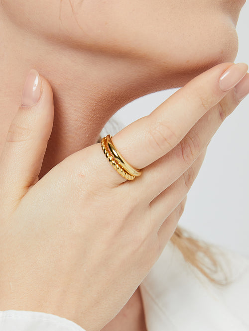 18K Gold-Plated Brass Twisted Layered Adjustable Ring in a gold-tone brass finish