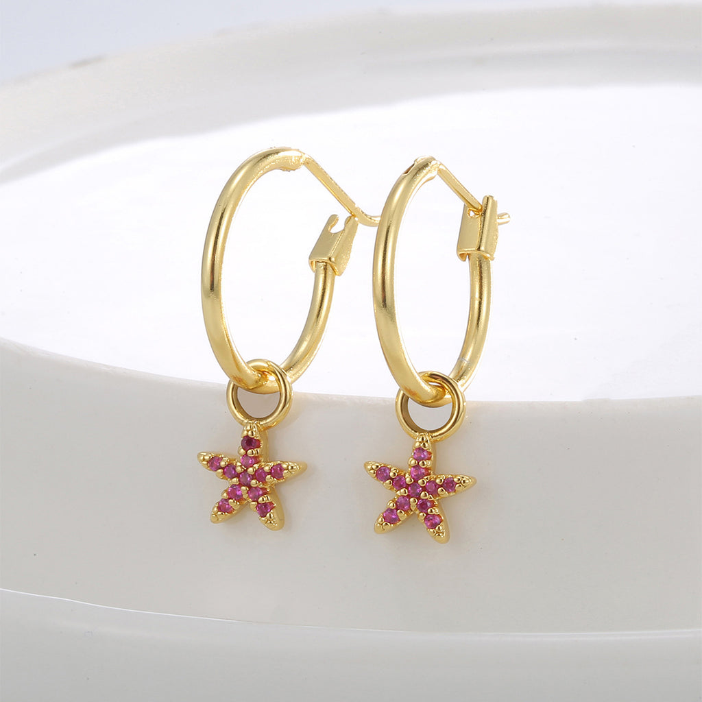 E0817 Creative Design Simple Five-Pointed Star Earrings for Women, Starfish Purple Zircon Earrings