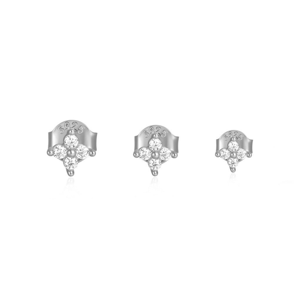 S925Sterling Silver Small Flower Stud Earrings Fashion Hot-Selling Simple Style Pure Silver Earring Set