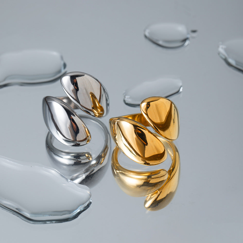 Same Style18k Gold Stainless Steel Smooth Asymmetric Open Ring Personality Ring Jewelry