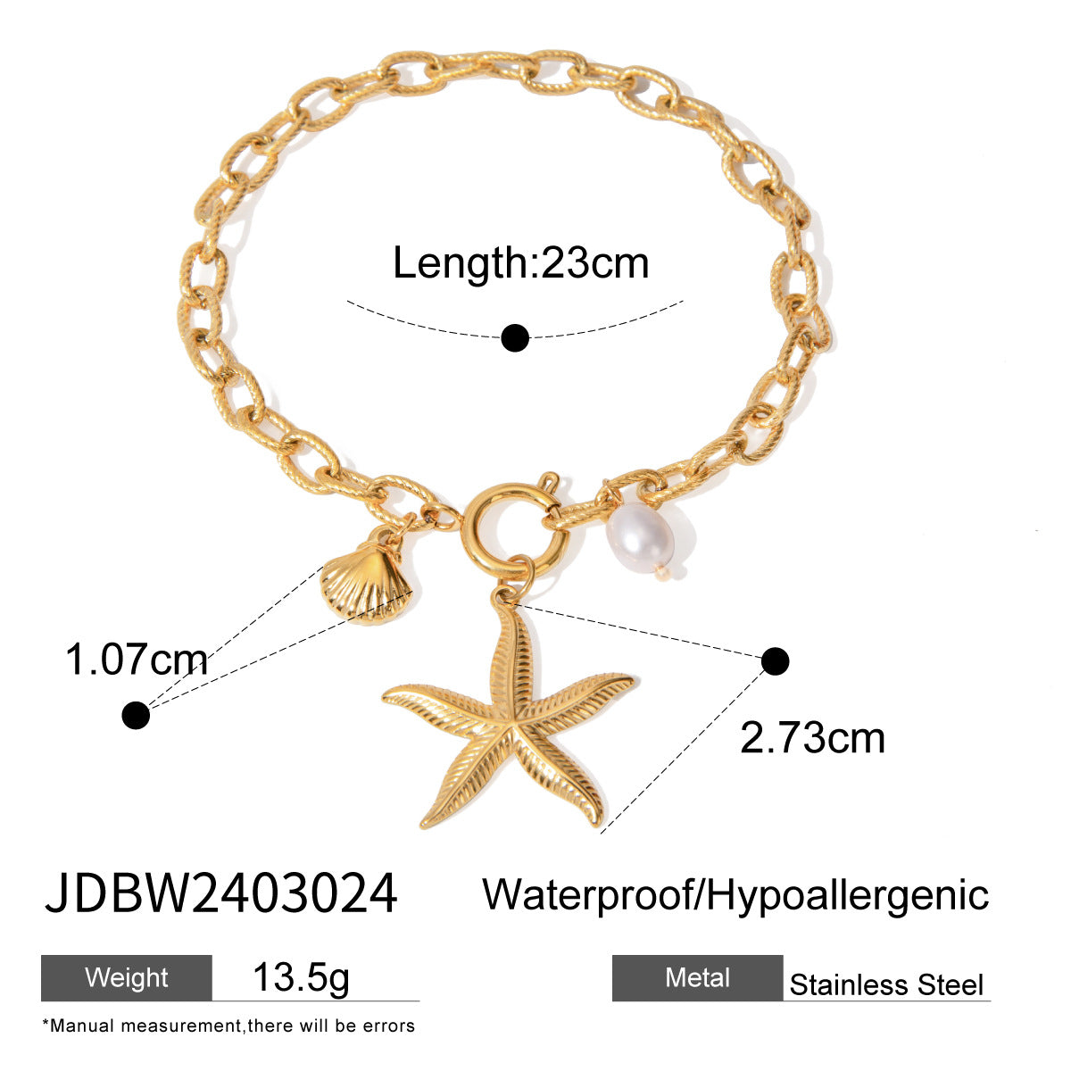 18k Gold Stainless Steel Starfish Shell Conch Bracelet2025Summer new marine series bracelet
