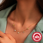 Sterling Silver Butterfly Zircon Stacked Collarbone Chain Necklace