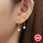 S925Sterling Silver Tassel Long Bowknot Inlaid Diamond Ear Thread Earrings Star Moon Stud Earrings for Women