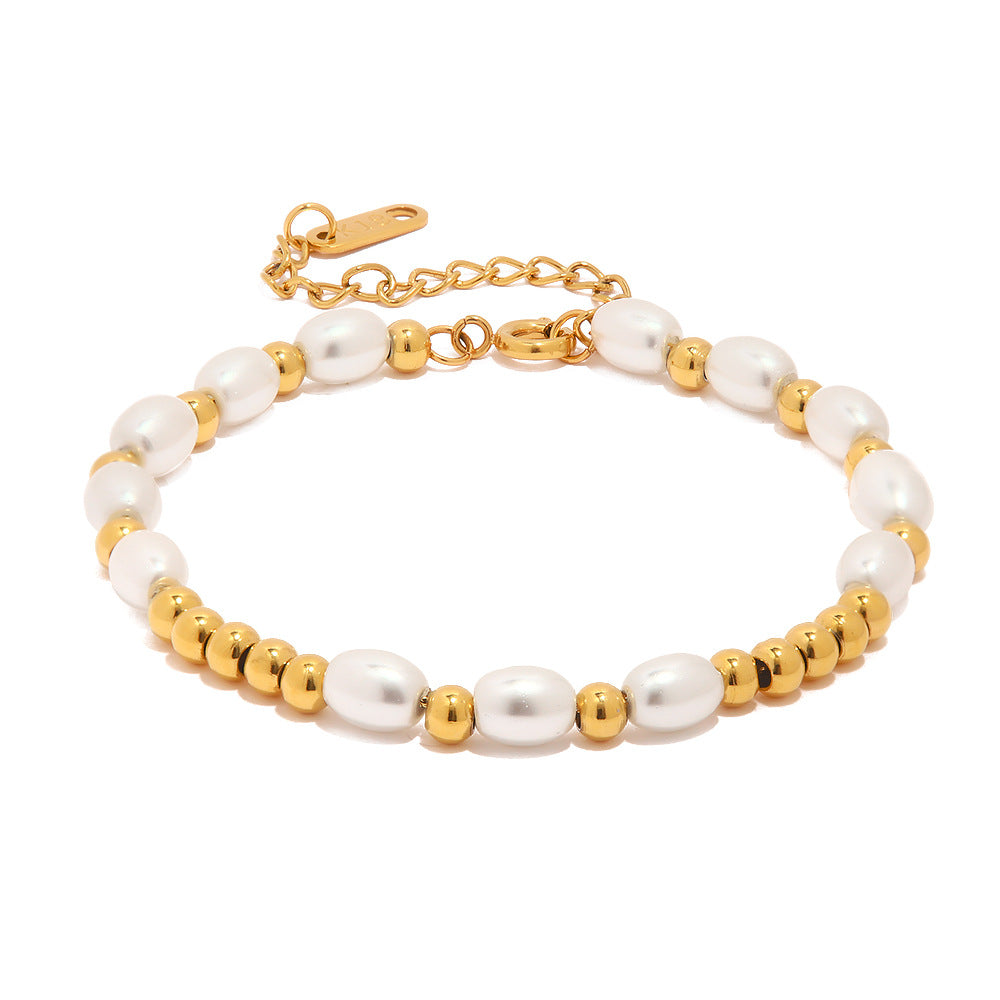 18K Gold Bracelet Glass Pearl Rice Bead Bracelet Fashionable Versatile Non-Fading Bracelet Jewelry