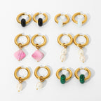 2H Same Style  Stainless Steel Earrings Stone Stainless Steel18K Gold Pendant Earrings