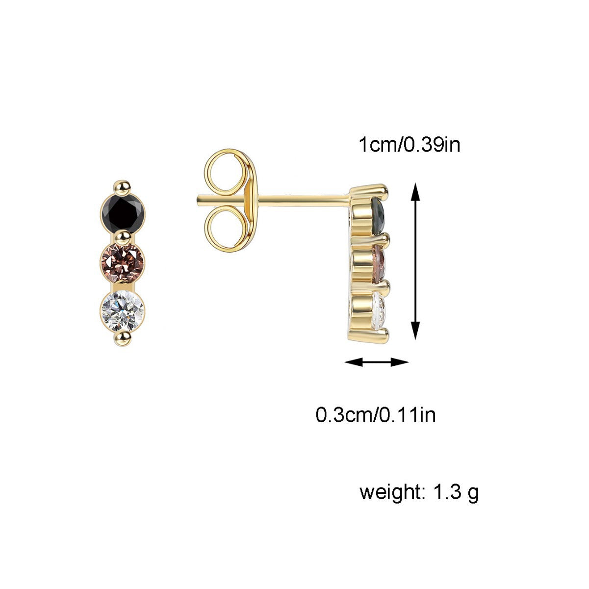 E0404 Colorful Zircon Small Earrings for Women Simple Three-Color Diamond Earrings Trendy Minimalist Style Jewelry