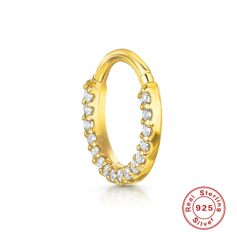 S925Sterling Silver Piercing Cartilage Jewelry Nose Ring with Diamond Ear Clip Ear Cuff Hot Trend Ear Bone Stud