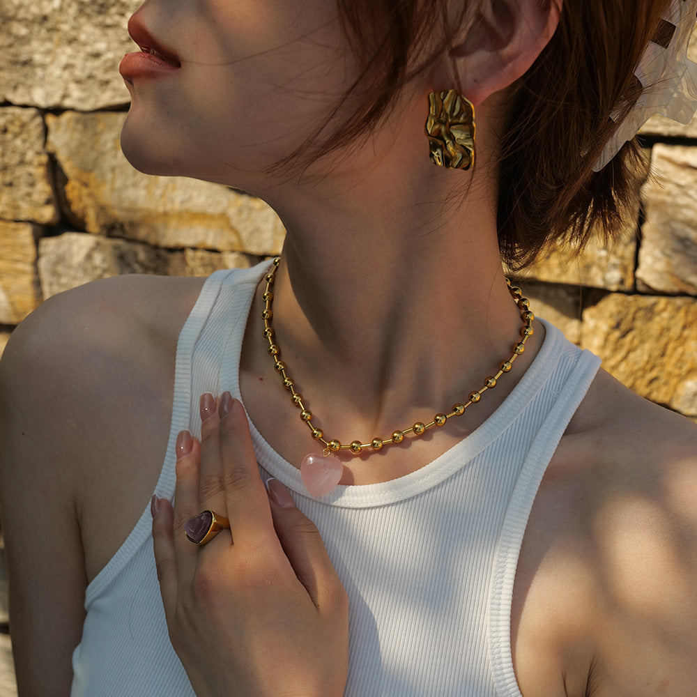 Fashionable Stainless Steel Transparent Glass Crystal18K Gold Transparent Love Ball Necklace