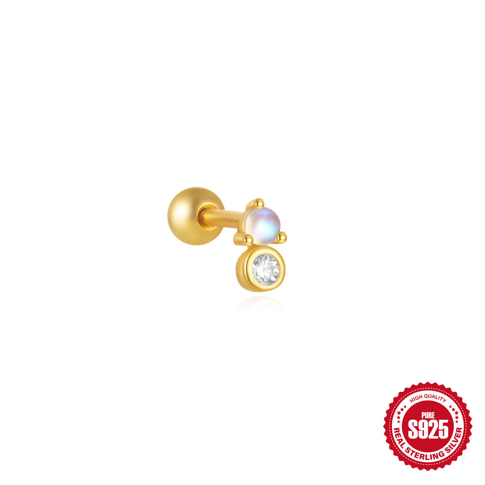 New S925Silver Moon Star Pendant Earrings Twist Ball Threaded Ear Bone Studs Hot Selling Cartilage Piercing Jewelry