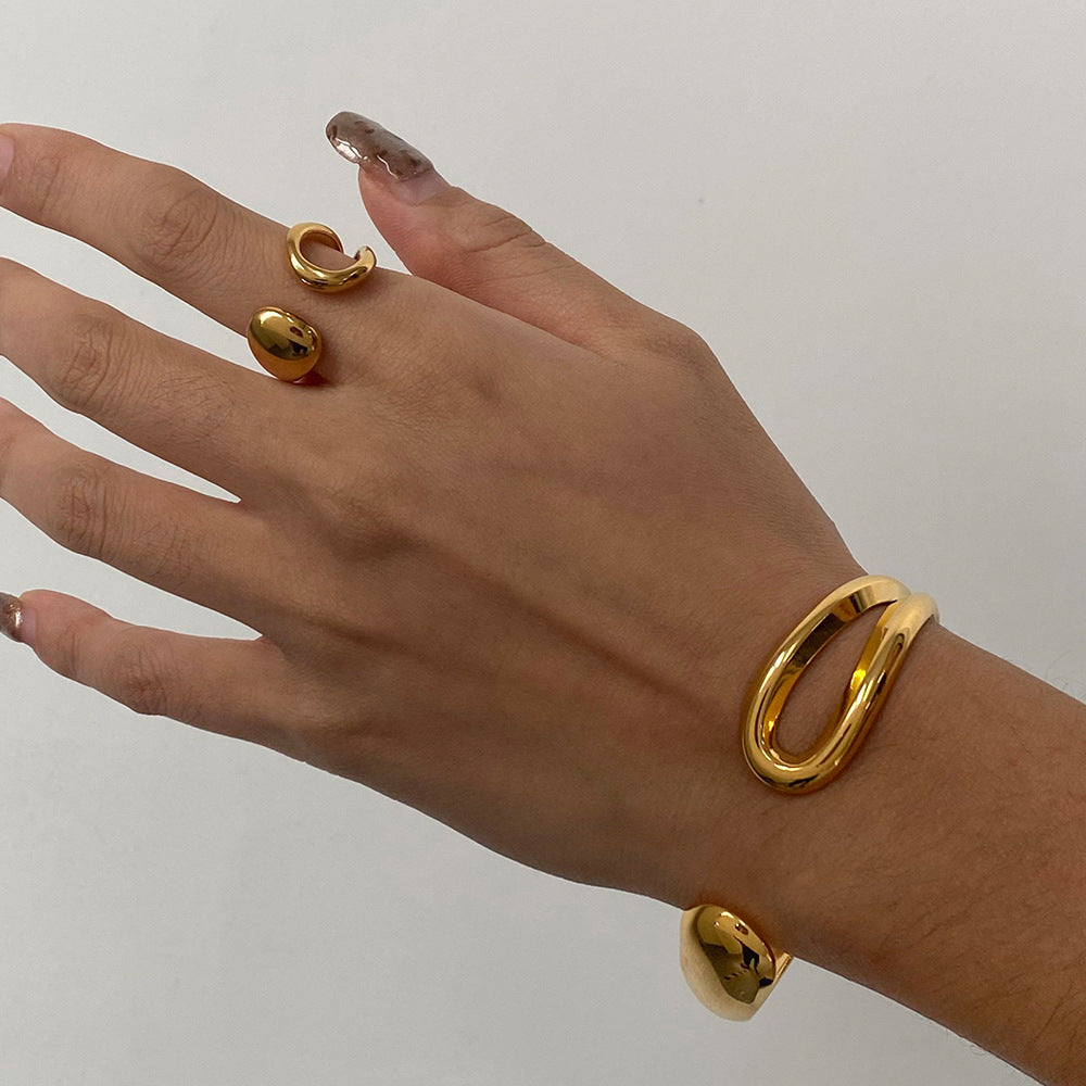 Stainless Steel gold Water Drop Bracelet Ring Open Adjustable rings